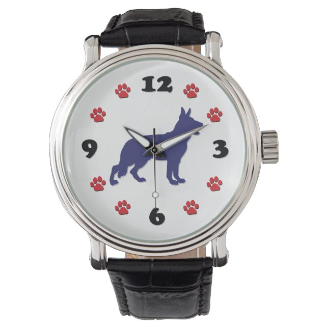 Deutsche Schäferhunde-Silhouette Armbanduhr (Vorderseite)