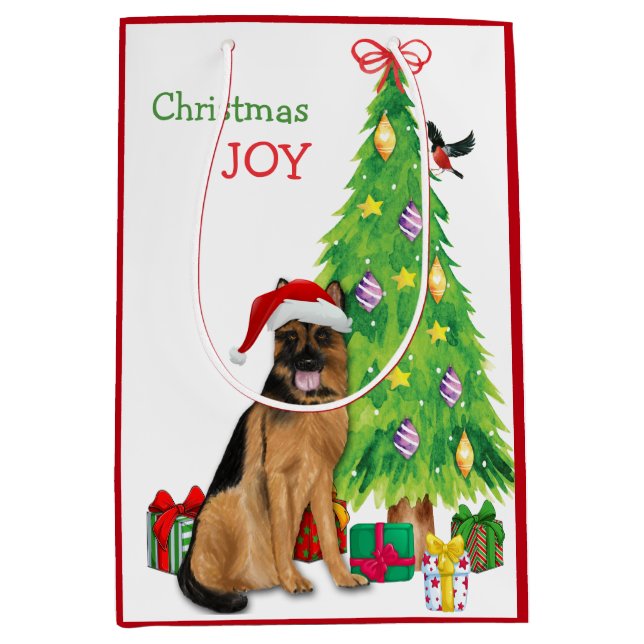 Deutsche Schäferhunde Weihnachtsmannmütze und Weih Mittlere Geschenktüte (Vorderseite)