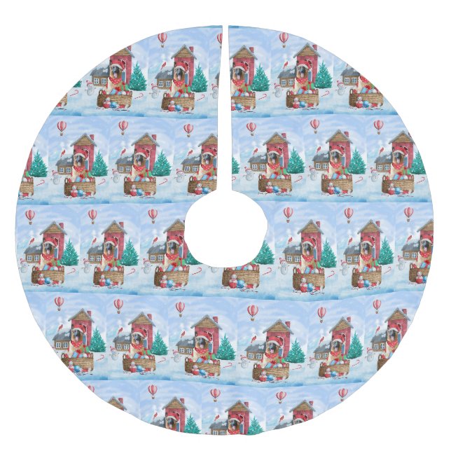 Deutsche Schäferhündin im Schnee Weihnachtshundeha Polyester Weihnachtsbaumdecke (Vorderseite)