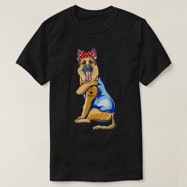 Deutsche Schäferin Hund Tattoo I Liebe Mama Gesche T-Shirt (Design vorne)