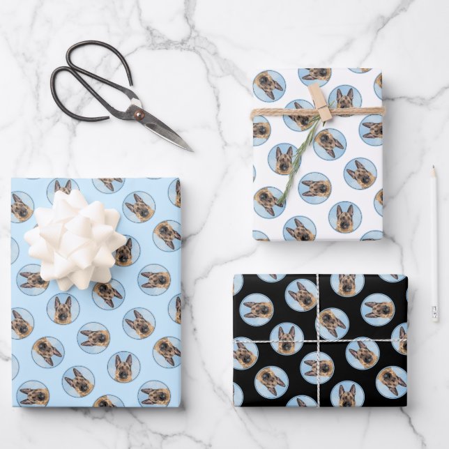 Deutsche Schäfermalerei Tan Niedliche Original Hun Geschenkpapier Set (Vorderseite)