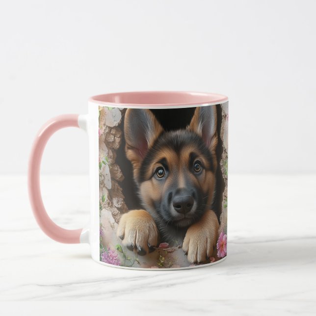 Deutsche Schäferpuppy-Tasse mit Blumendesign - Tasse (Links)