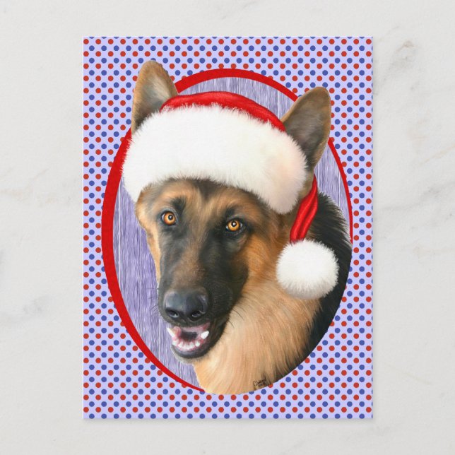 Deutsche Schäferweihnachtsfest-Weihnachtsmannmütze Feiertagspostkarte (Vorderseite)