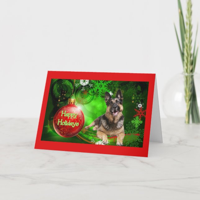 Deutsche Schäferweihnachtskarte Red Ball Green Feiertagskarte (Vorderseite)
