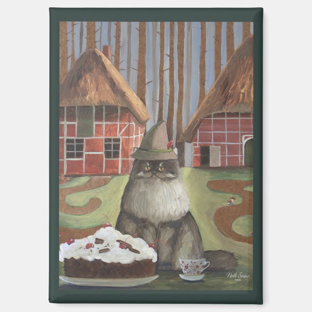 Deutsche Schwarzwaldkatze mit Kuchen Magnet (Vorderseite)