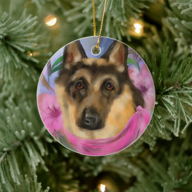 DEUTSCHE SHEPHERD KERAMIK ORNAMENT (Baum)