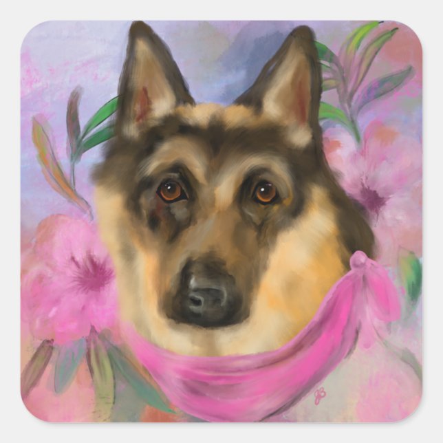 DEUTSCHE SHEPHERD QUADRATISCHER AUFKLEBER (Vorderseite)