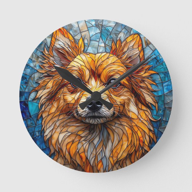 Deutsche Spitz Dog Hartglas Artwork Runde Wanduhr (Vorderseite)
