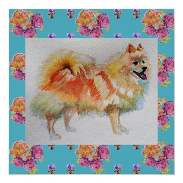Deutsche Spitz Spitz Hunde Rose Print Poster (Vorderseite)