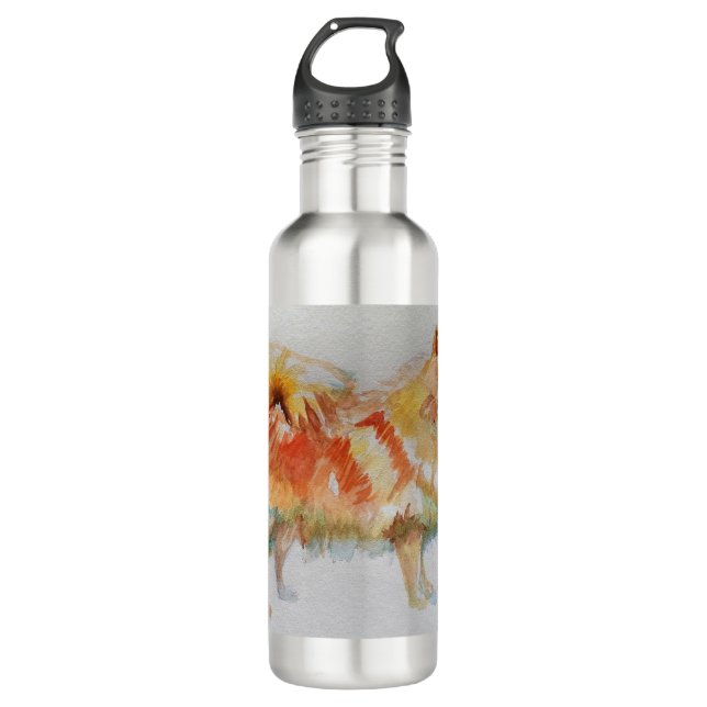 Deutsche Spitz Spitz Wasserfarbenwelse Hunde Edelstahlflasche (Vorderseite)