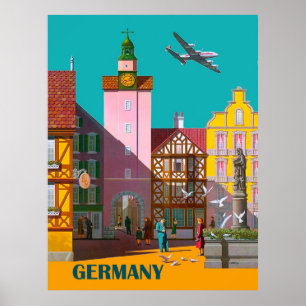 Deutsche Stadt, Vintage-Fluglinienplakat Poster