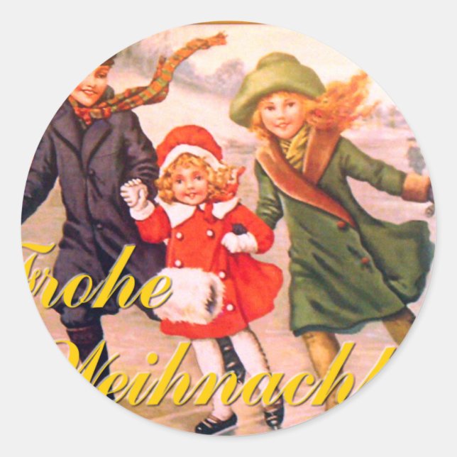 Deutsche Weihnachtskarte Frohe Weihnachten Runder Aufkleber (Vorderseite)