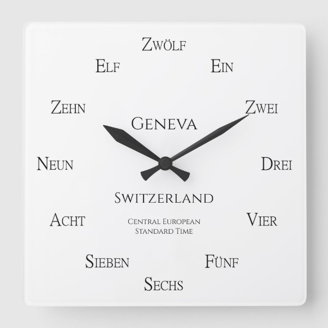 Deutsche Zahlen Benutzerdefinierte Orte und Ortsze Quadratische Wanduhr (Vorderseite)