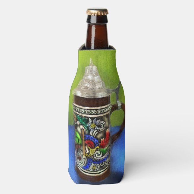 Deutscher Bierstein w/Hinged Lid Blue Green Flaschenkühler (Flaschenvorderseite)