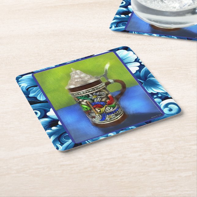 Deutscher Bierstein w/Hinged Lid Blue Green Rechteckiger Pappuntersetzer (angewinkelt)
