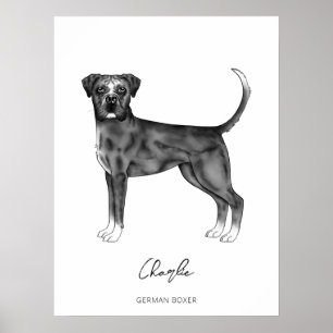 Deutscher Boxerhund in Schwarzweiß & benutzerdefin Poster