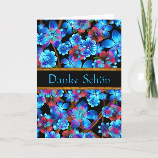 Deutscher danken Ihnen blauer Blumen-Karten-freier Dankeskarte (Vorderseite)