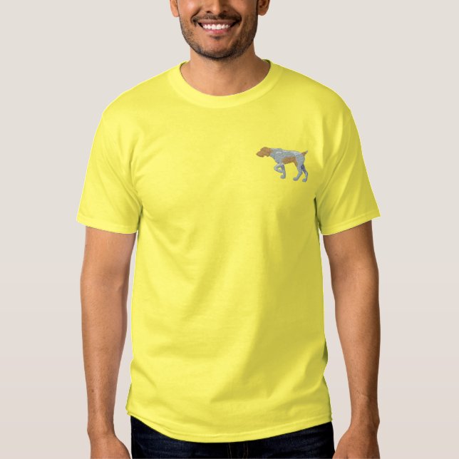 Deutscher Drahthaarterrier Pointer Besticktes T-Shirt (Vorderseite)