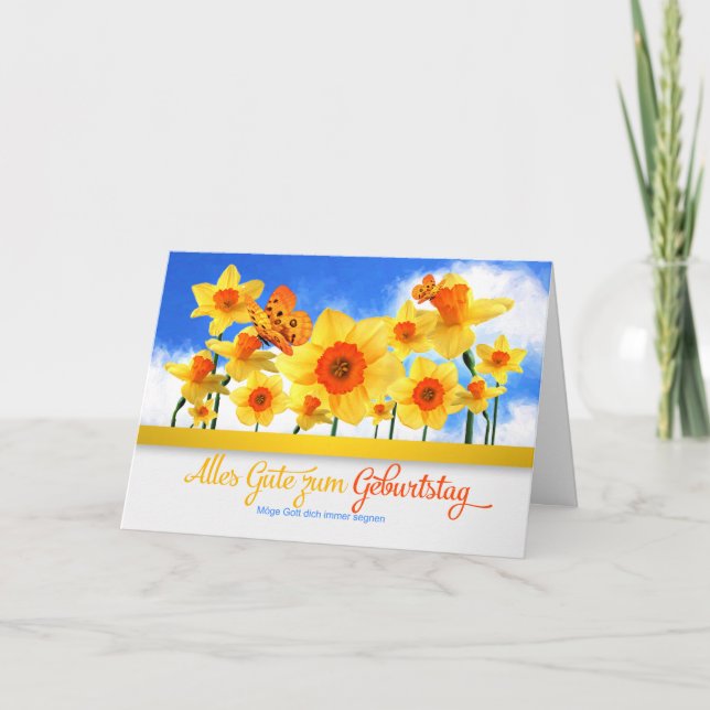 DEUTSCHER Geburtstag mit Daffodil Garden Butterfli Karte (Vorderseite)