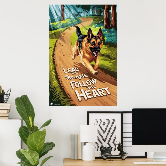 Deutscher Hirte, der durch Wälder führt Poster (Heimbüro)
