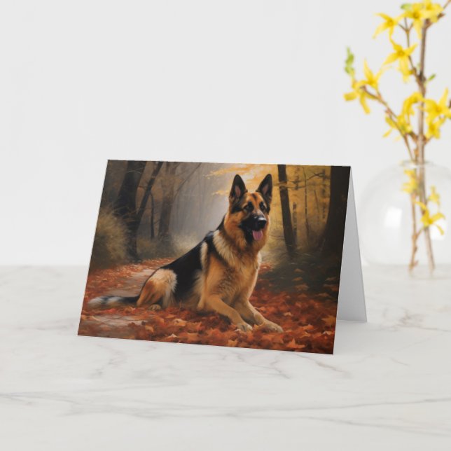 Deutscher Hirte im Herbst Leaves Inspirier Karte (Gelbe Blume)