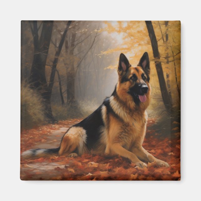 Deutscher Hirte im Herbst Leaves Inspirier Magnet (Vorne)