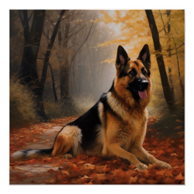 Deutscher Hirte im Herbst Leaves Inspirier Poster (Vorderseite)