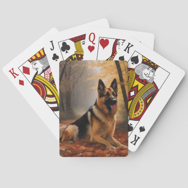 Deutscher Hirte im Herbst Leaves Inspirier Spielkarten (Rückseite)