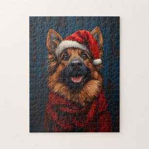 Deutscher Hirte in einer Weihnachtsmannmütze
