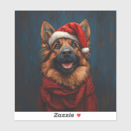 Deutscher Hirte in einer Weihnachtsmannmütze Aufkleber