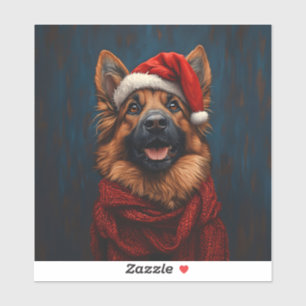 Deutscher Hirte in einer Weihnachtsmannmütze Aufkleber