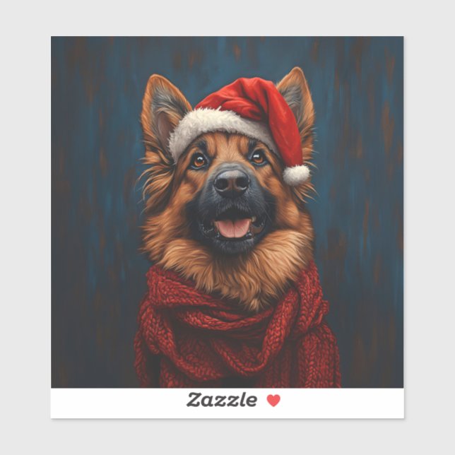 Deutscher Hirte in einer Weihnachtsmannmütze Aufkleber (Blatt)