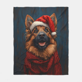Deutscher Hirte in einer Weihnachtsmannmütze Fleecedecke