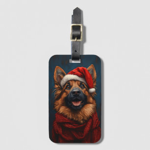 Deutscher Hirte in einer Weihnachtsmannmütze Gepäckanhänger