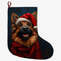 Deutscher Hirte in einer Weihnachtsmannmütze