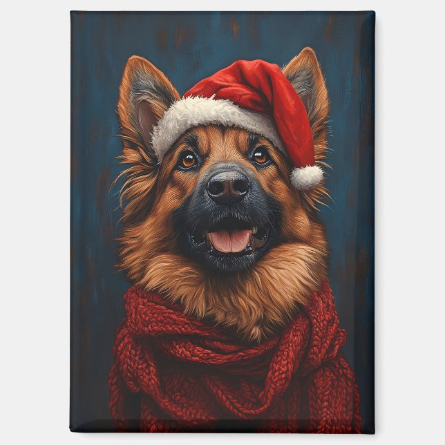 Deutscher Hirte in einer Weihnachtsmannmütze Magnet (Vorderseite)