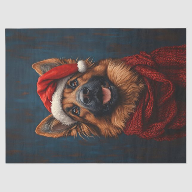 Deutscher Hirte in einer Weihnachtsmannmütze Seidenpapier (Vorderseite)
