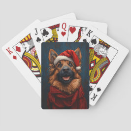 Deutscher Hirte in einer Weihnachtsmannmütze Spielkarten