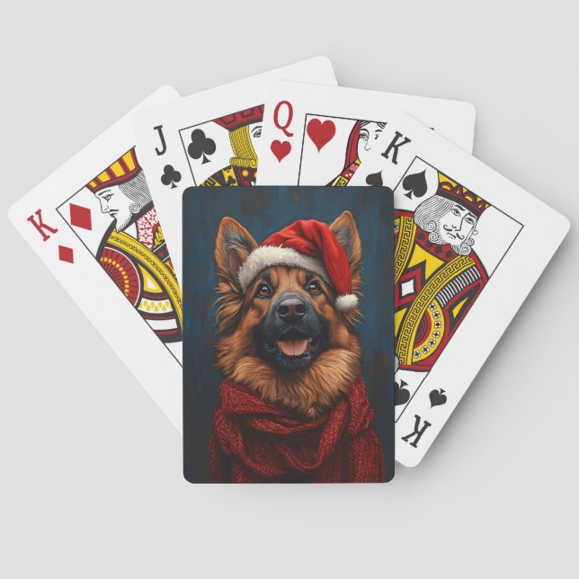 Deutscher Hirte in einer Weihnachtsmannmütze Spielkarten (Rückseite)