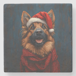 Deutscher Hirte in einer Weihnachtsmannmütze Steinuntersetzer