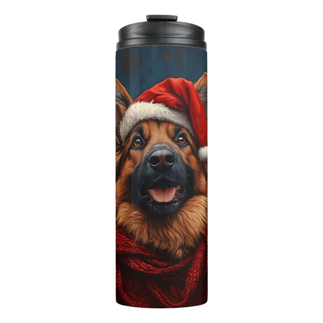 Deutscher Hirte in einer Weihnachtsmannmütze Thermosbecher (Vorderseite)
