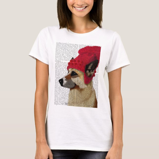 Deutscher Hirte in Red Wooly Hat T-Shirt (Vorderseite)