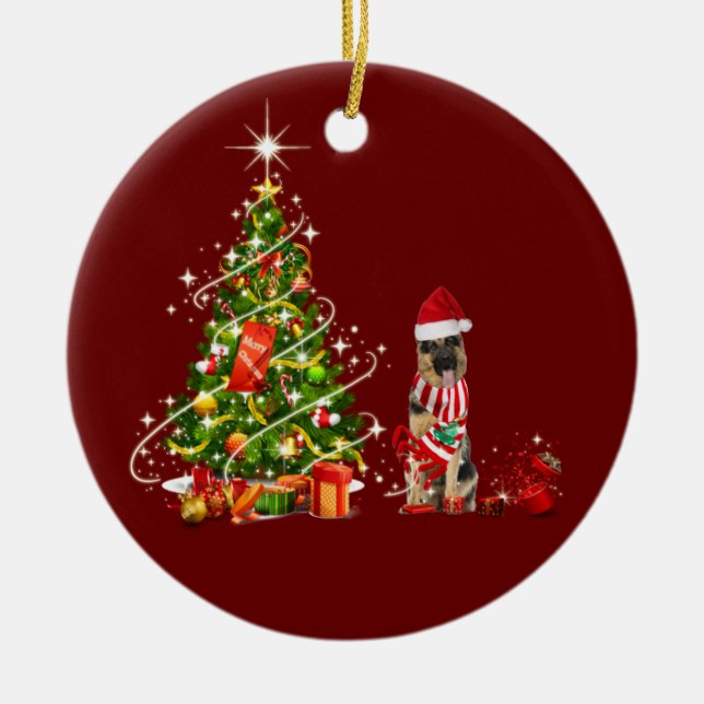 Deutscher Hirte mit Hutschuh Weihnachten Keramik Ornament (Vorne)