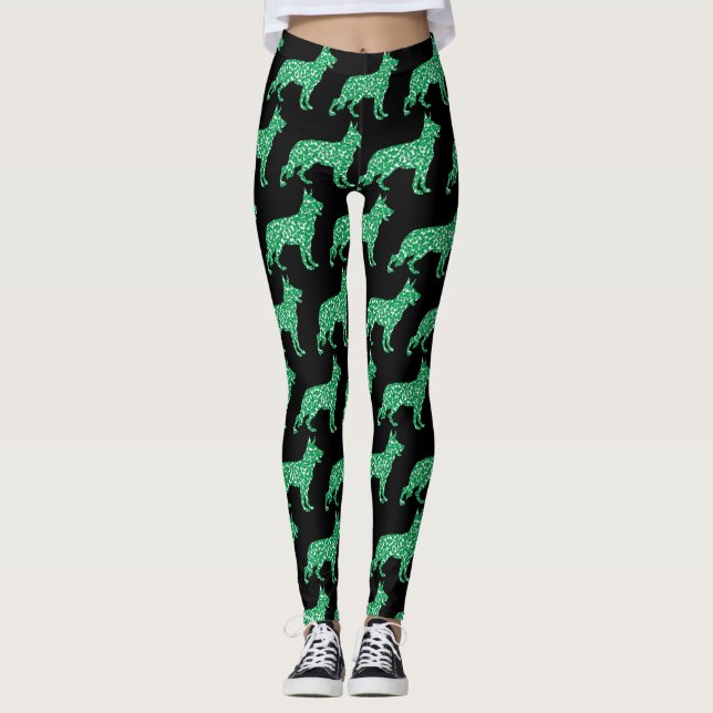 Deutscher Hirte mit Kleeblättern Leggings (Vorderseite)