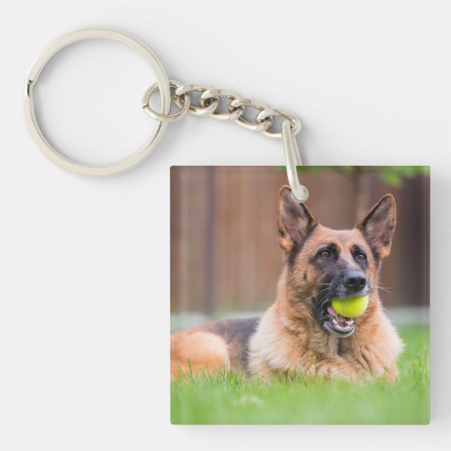 Deutscher Hirte mit Tennisball Schlüsselanhänger (Vorderseite)