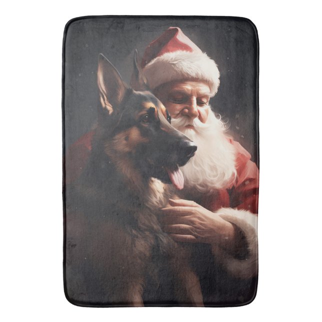 Deutscher Hirte mit Weihnachtsmann Weihnachten Badematte (Vorderseite Vertikal)