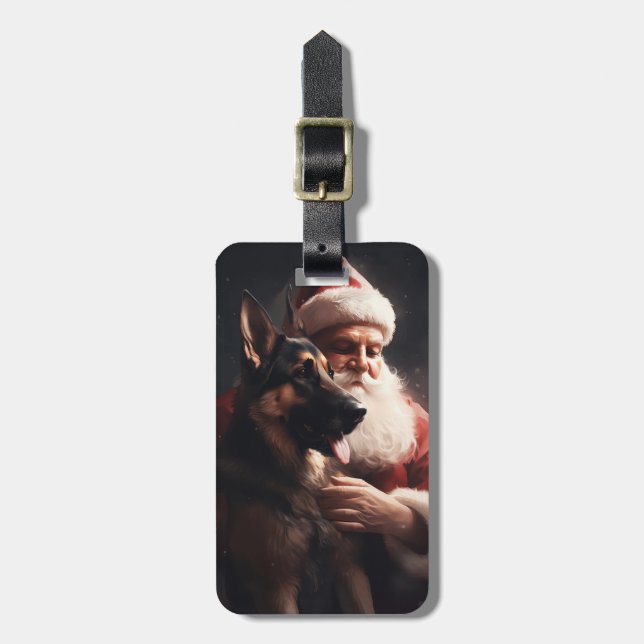 Deutscher Hirte mit Weihnachtsmann Weihnachten Gepäckanhänger (Vorderseite vertikal)