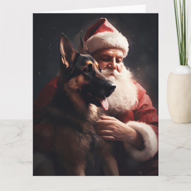 Deutscher Hirte mit Weihnachtsmann Weihnachten Karte (Vorderseite)