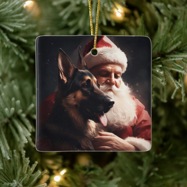 Deutscher Hirte mit Weihnachtsmann Weihnachten Keramikornament (Baum)