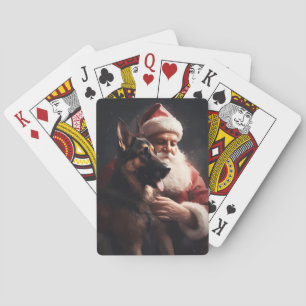 Deutscher Hirte mit Weihnachtsmann Weihnachten Spielkarten